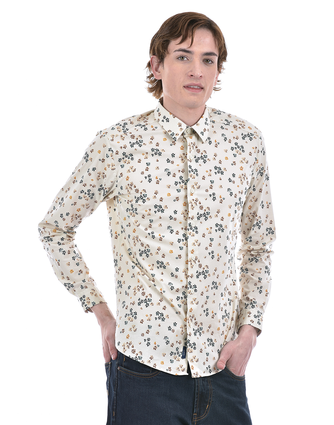 Numero Uno Men Floral Print Beige Shirt